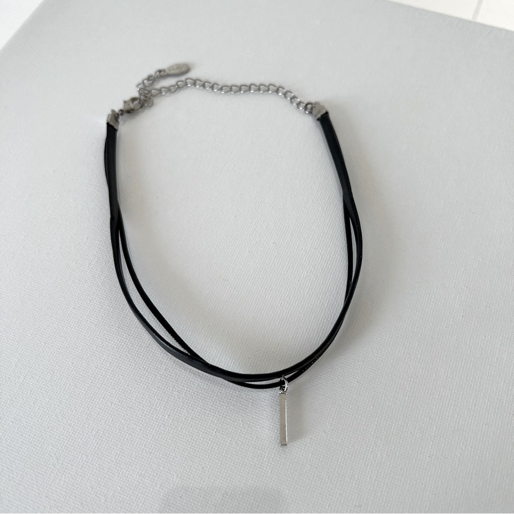 Aldo Black Multi-Strand Cord Necklace with Silver Bar Pendant